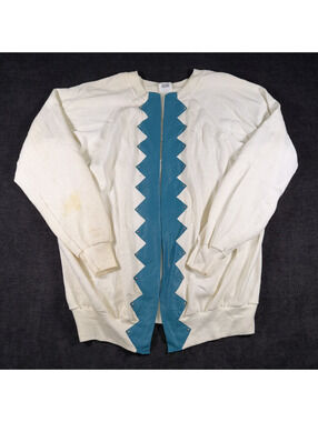 Vintage Pannill by Hanes XX-Large White and Blue Zip-Up Sweatshirt